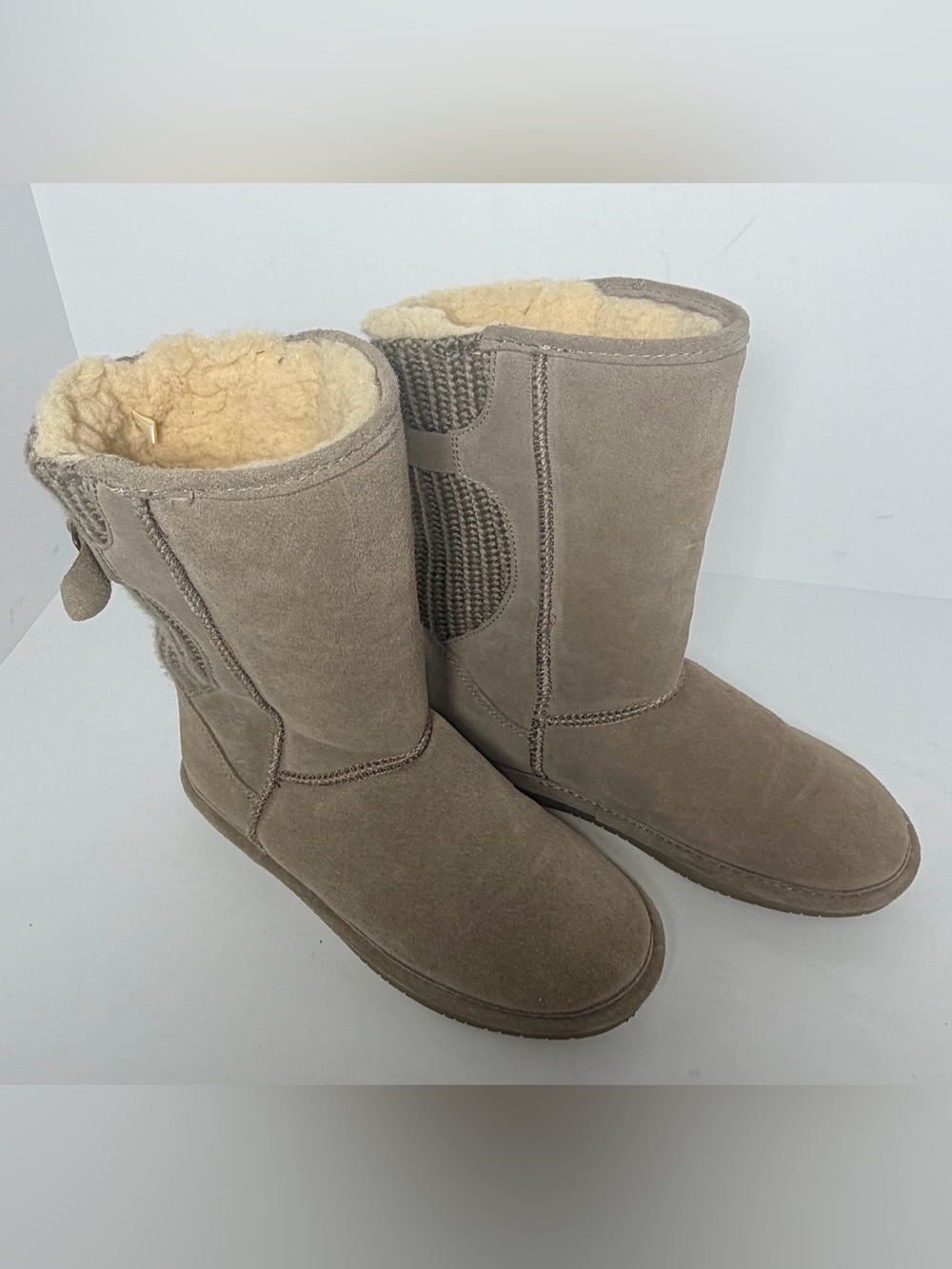Bearpaw Stella Tall Suede Knit Boots Gray Taupe Women's Size 10